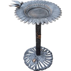 Oakland Living Handmade Metal Sunflower Bird Bath, Antique Pewter