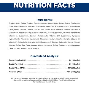Hill's Science Diet Adult Sensitive Stomach & Sensitive Skin Chicken & Vegetable Entree Canned Dog Food, 12.8-oz, 12 count