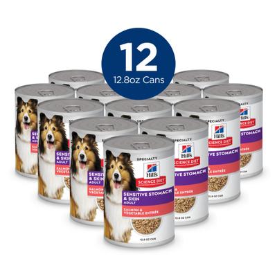 Show full view: Hill's Science Diet Adult Sensitive Stomach & Skin Grain-Free Chicken & Potato Recipe Dry Food + Salmon & Vegetable Entree Canned Dog Food slide 7 of 10