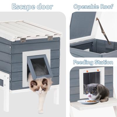 Show full view: Petsfit Elevated Wooden Outdoor Cat House, Grey slide 3 of 10
