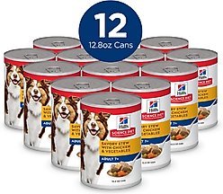 Hill's Science Diet Senior Adult 7+ Savory Stew with Chicken & Vegetables Wet Dog Food, 12.8-oz can, case of 12 slide 2 of 9