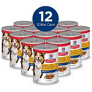 Hill's Science Diet Senior Adult 7+ Savory Stew with Chicken & Vegetables Canned Dog Food, 12.8-oz, case of 12