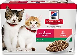 Hill's Science Diet Kitten Liver & Chicken & Savory Salmon Variety Pack Wet Cat Food, 2.9-oz can, case of 12