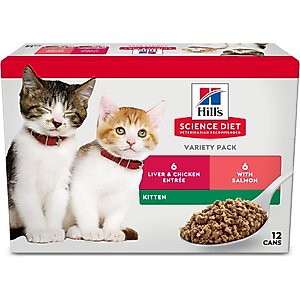 Hill's Science Diet Kitten Liver & Chicken & Savory Salmon Variety Pack Wet Cat Food, 2.9-oz can, case of 12