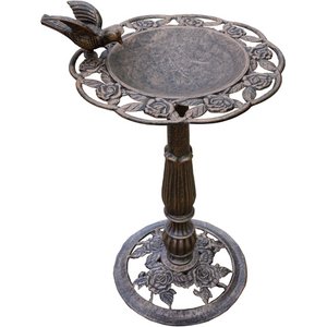 Oakland Living Handmade Metal Rose Bird Bath, Antique Bronze