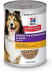 Hill's Science Diet Adult Sensitive Stomach & Sensitive Skin Chicken & Vegetable Entree Wet Dog Food, 12.8-oz can, 12 count