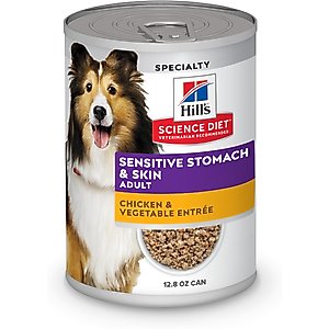Hill's Science Diet Adult Sensitive Stomach & Sensitive Skin Chicken & Vegetable Entree Canned Dog Food, 12.8-oz, 12 count