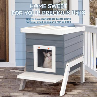Show full view: Petsfit Elevated Wooden Outdoor Cat House, Grey slide 5 of 10