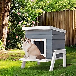 Petsfit Elevated Wooden Outdoor Cat House, Grey slide 2 of 7