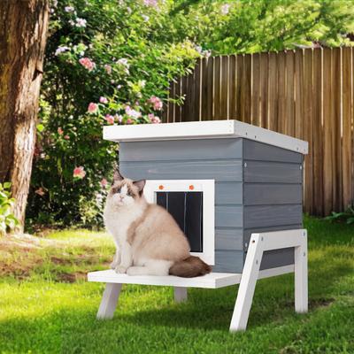 Show full view: Petsfit Elevated Wooden Outdoor Cat House, Grey slide 6 of 10