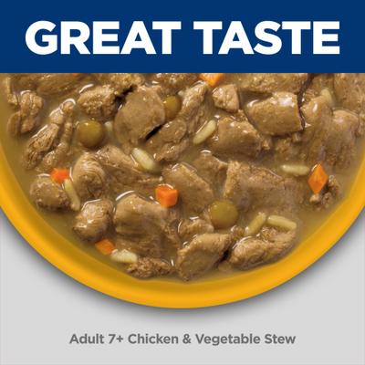 Show full view: Hill's Science Diet Adult 7+ Senior Vitality Chicken & Vegetable Stew Wet Dog Food, 12.5-oz can, case of 12 slide 4 of 14