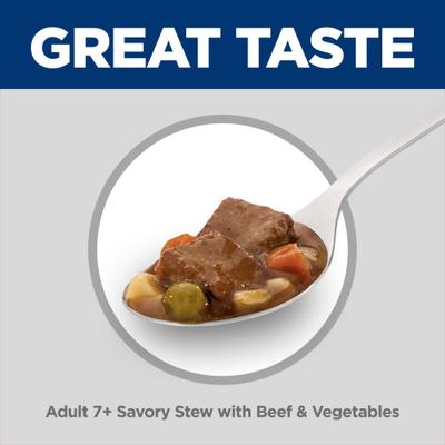 Show full view: Hill's Science Diet Senior Adult 7+ Savory Stew with Beef & Vegetables Wet Dog Food, 12.8-oz can, case of 12 slide 4 of 13