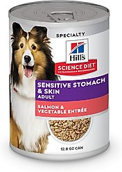Hill's Science Diet Adult Sensitive Stomach & Sensitive Skin Grain-Free Salmon & Vegetable Entree Wet Dog Food, 12.8-oz can, 12 count