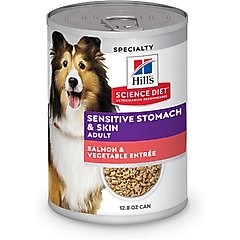 Hill's Science Diet Adult Sensitive Stomach & Sensitive Skin Grain-Free Salmon & Vegetable Entree Canned Dog Food, 12.8-oz, 12 count