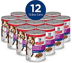 Hill's Science Diet Senior Adult 7+ Savory Stew with Beef & Vegetables Wet Dog Food, 12.8-oz can, case of 12 slide 2 of 9