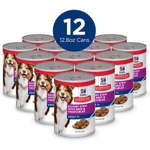 Hill's Science Diet Senior Adult 7+ Savory Stew with Beef & Vegetables Wet Dog Food, 12.8-oz can, case of 12