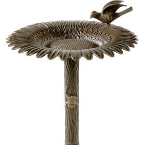 Oakland Living Handmade Metal Butterfly Sunflower Bird Bath, Antique Bronze