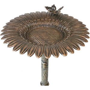Oakland Living Handmade Metal Butterfly Sunflower Bird Bath, Antique Bronze