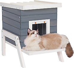 Petsfit Elevated Wooden Outdoor Cat House, Grey