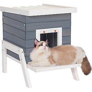Petsfit Elevated Wooden Outdoor Cat House, Grey
