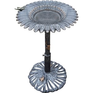 Oakland Living Handmade Metal Butterfly Sunflower Bird Bath, Antique Pewter