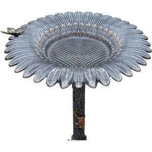 Oakland Living Handmade Metal Butterfly Sunflower Bird Bath, Antique Pewter
