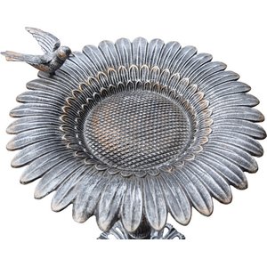 Oakland Living Handmade Metal Sunflower Bird Bath, Antique Pewter
