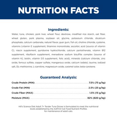 Show full view: Hill's Science Diet Senior Adult 7+ Tender Tuna Dinner Wet Cat Food, 5.5-oz can, case of 24 slide 5 of 13