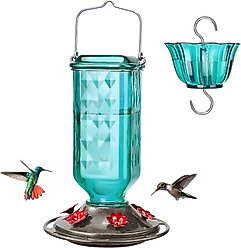 Kingsyard 24-oz Leak-Proof Glass Hummingbird Feeder with Ant Moat, Light Blue