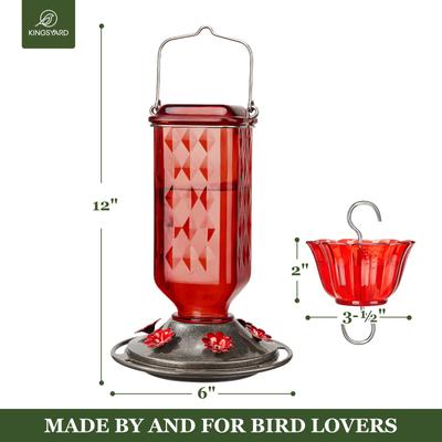 Show full view: Kingsyard Outdoor Glass Hummingbird Feeder, Red, 2 count slide 2 of 8