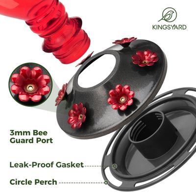 Show full view: Kingsyard 24-oz Leak Proof Glass Hummingbird Feeder with Ant Moat, Aqua Blue + Red slide 3 of 8