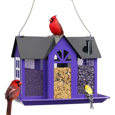Kingsyard Kingsyard Wild Bird House & Triple Feeder, Black/Purple
