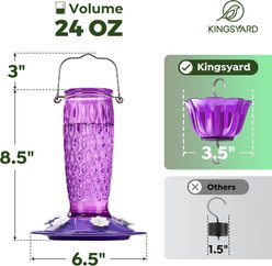Kingsyard 24-oz Glass Hummingbird Feeder with Ant Moat, Purple slide 2 of 8