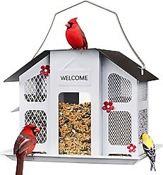 Kingsyard Weatherproof Metal Mesh House Hopper Wild Bird Feeder, Black/White