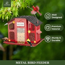 Kingsyard Weatherproof Metal Mesh House Hopper Wild Bird Feeder, Black/Red slide 2 of 6
