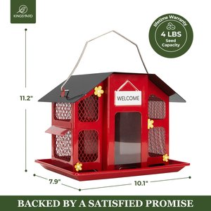 Kingsyard Weatherproof Metal Mesh House Hopper Wild Bird Feeder, Black/Red