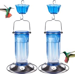 Kingsyard 16-oz Glass Hummingbird Bird Feeder with Ant Moat, 2 count, Blue