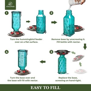 Kingsyard 24-oz Leak-Proof Glass Hummingbird Feeder with Ant Moat, Light Blue