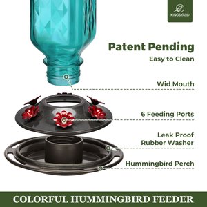 Kingsyard 24-oz Leak-Proof Glass Hummingbird Feeder with Ant Moat, Light Blue