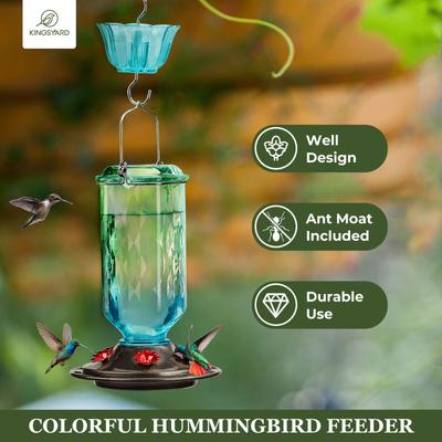 Show full view: Kingsyard Glass Hummingbird Soda Bottle Feeder, Green, Blue & Red, 2 count slide 7 of 8