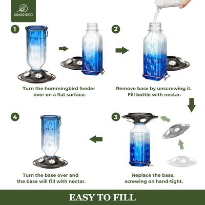 Show full view: Kingsyard 24-oz Leak-Proof Glass Hummingbird Feeder with Ant Moat, Blue slide 5 of 8