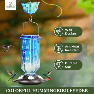 Show full view: Kingsyard 24-oz Leak-Proof Glass Hummingbird Feeder with Ant Moat, Blue slide 4 of 8