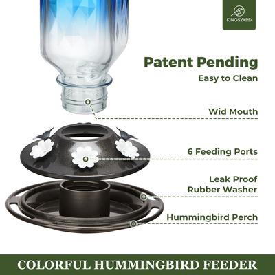 Show full view: Kingsyard 24-oz Leak-Proof Glass Hummingbird Feeder with Ant Moat, Blue slide 3 of 8