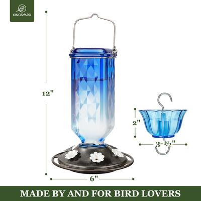 Show full view: Kingsyard 24-oz Leak-Proof Glass Hummingbird Feeder with Ant Moat, Blue slide 2 of 8