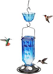 Kingsyard 24-oz Leak-Proof Glass Hummingbird Feeder with Ant Moat, Blue