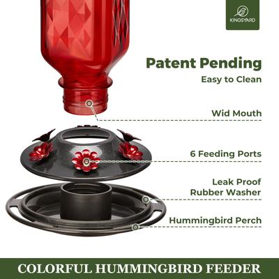 Show full view: Kingsyard Outdoor Glass Hummingbird Feeder, Red, 2 count slide 5 of 8