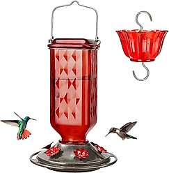 Kingsyard 24-oz Leak-Proof Glass Hummingbird Feeder with Ant Moat, Red