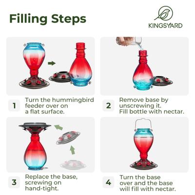 Show full view: Kingsyard 24-oz Leak Proof Glass Hummingbird Feeder with Ant Moat, Aqua Blue + Red slide 6 of 8