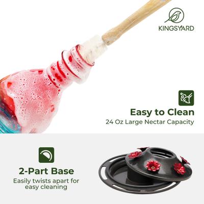 Show full view: Kingsyard 24-oz Leak Proof Glass Hummingbird Feeder with Ant Moat, Aqua Blue + Red slide 5 of 8