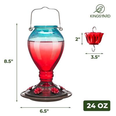 Show full view: Kingsyard 24-oz Leak Proof Glass Hummingbird Feeder with Ant Moat, Aqua Blue + Red slide 2 of 8
